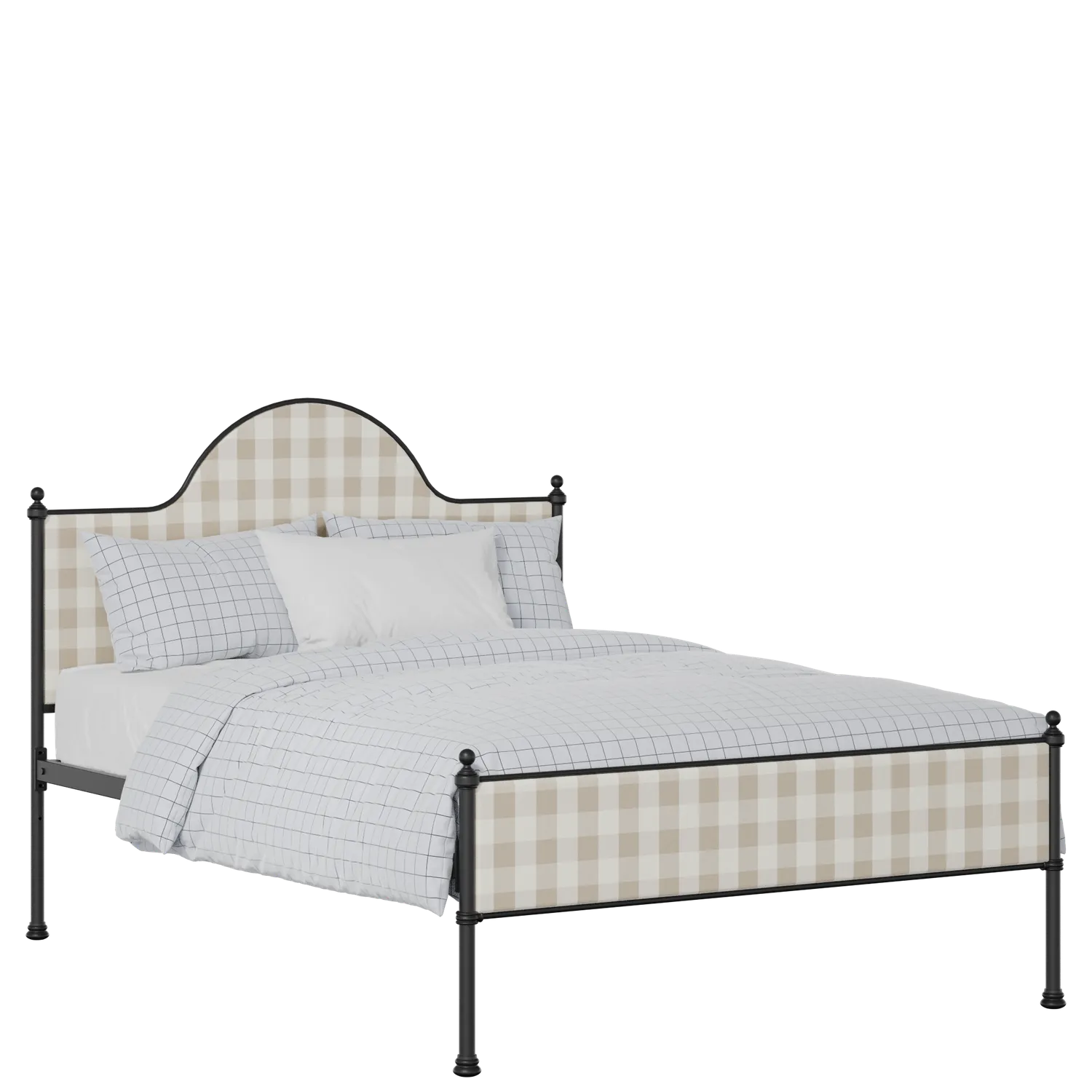 Albert Slim iron/metal upholstered bed in black with Romo Kemble Putty fabric
