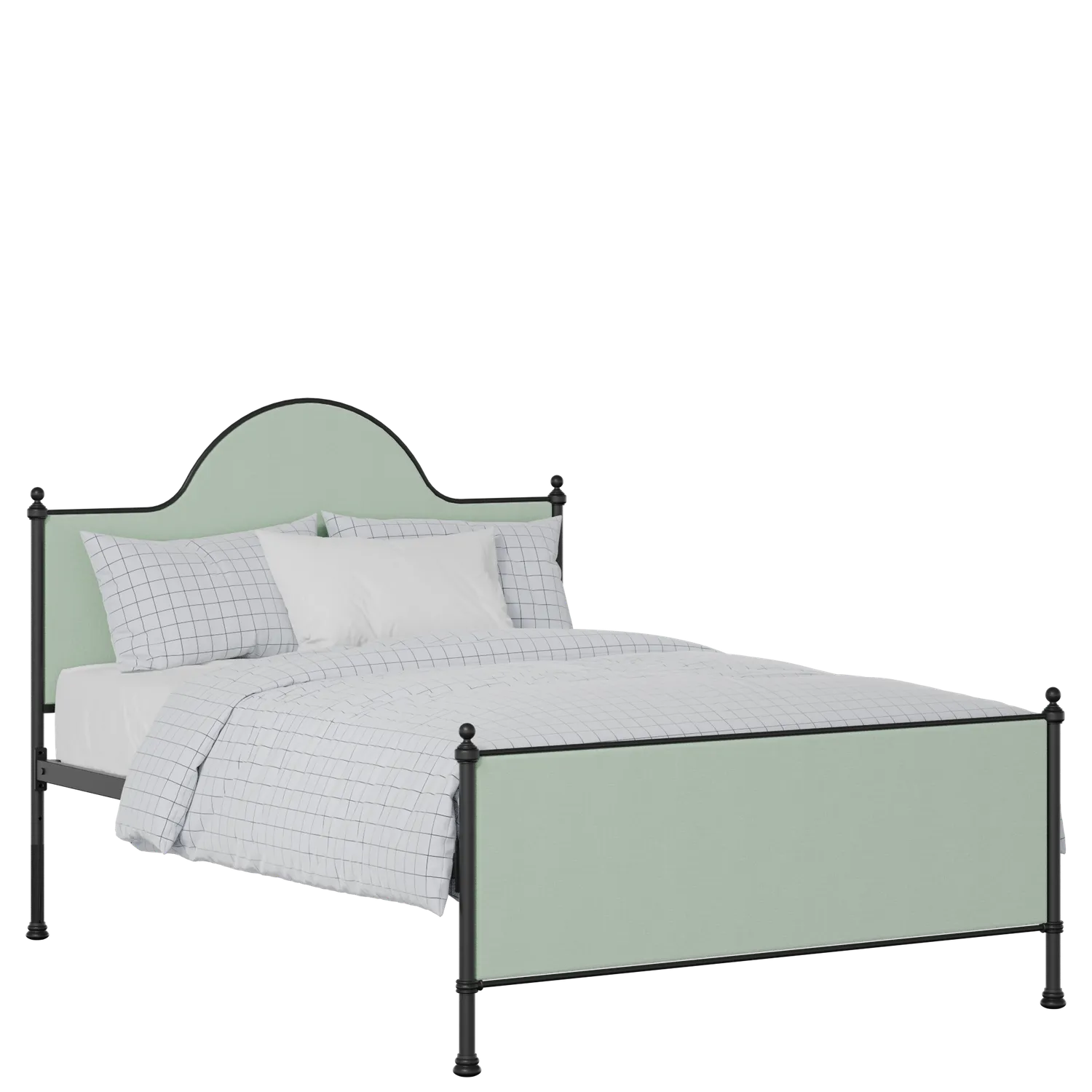 Albert iron/metal upholstered bed in black with mineral fabric