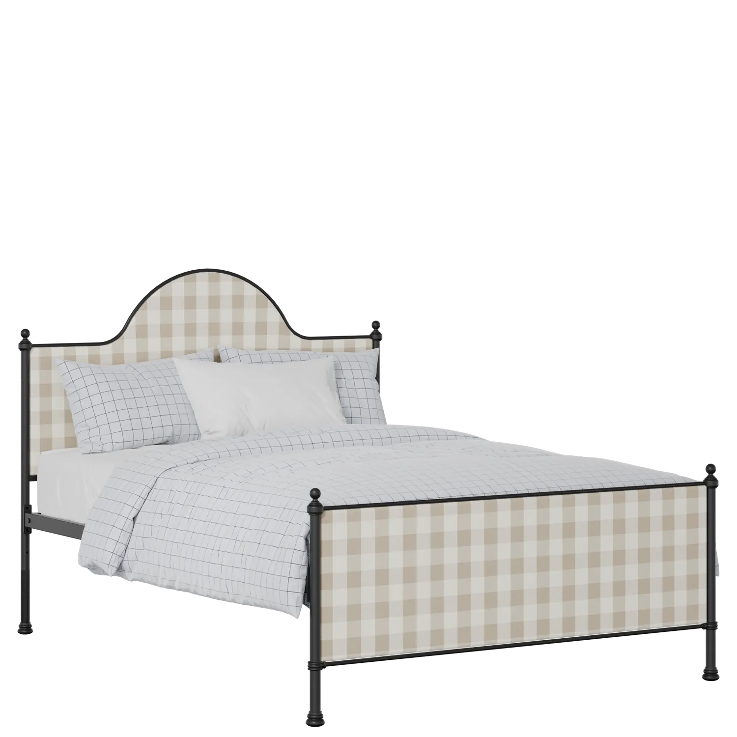 Albert iron/metal upholstered bed in black with Romo Kemble Putty fabric