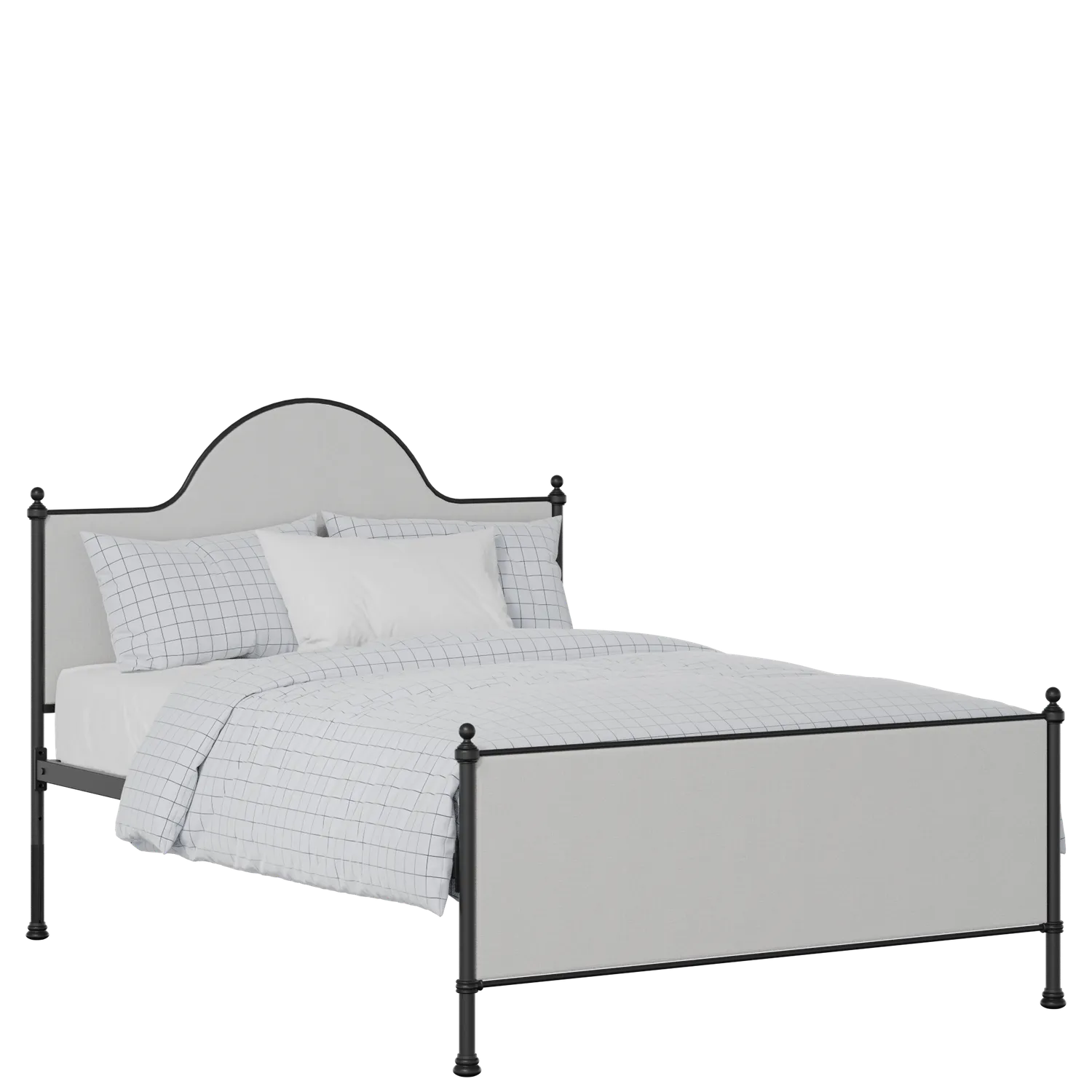 Albert iron/metal upholstered bed in black with silver fabric