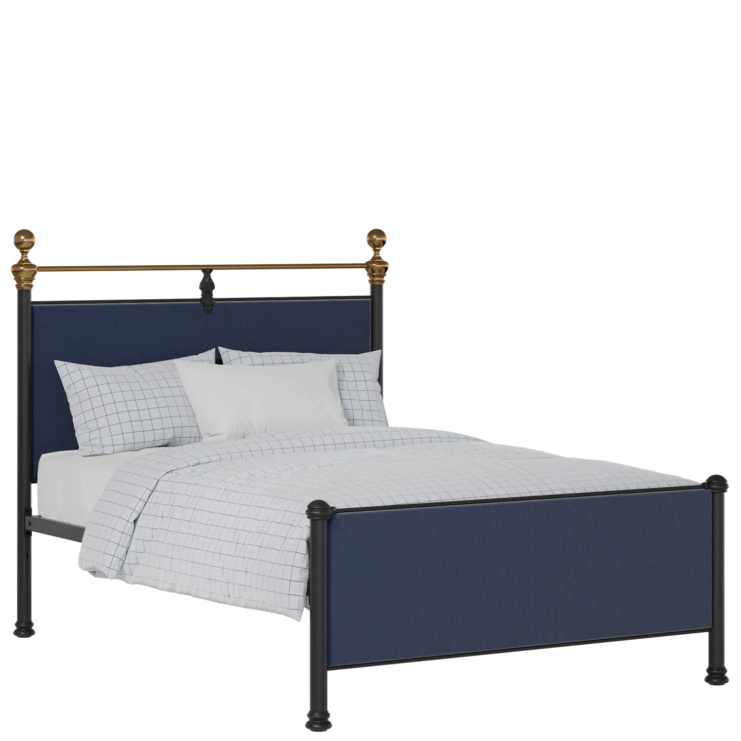 Bastille iron/metal upholstered bed in black with blue fabric