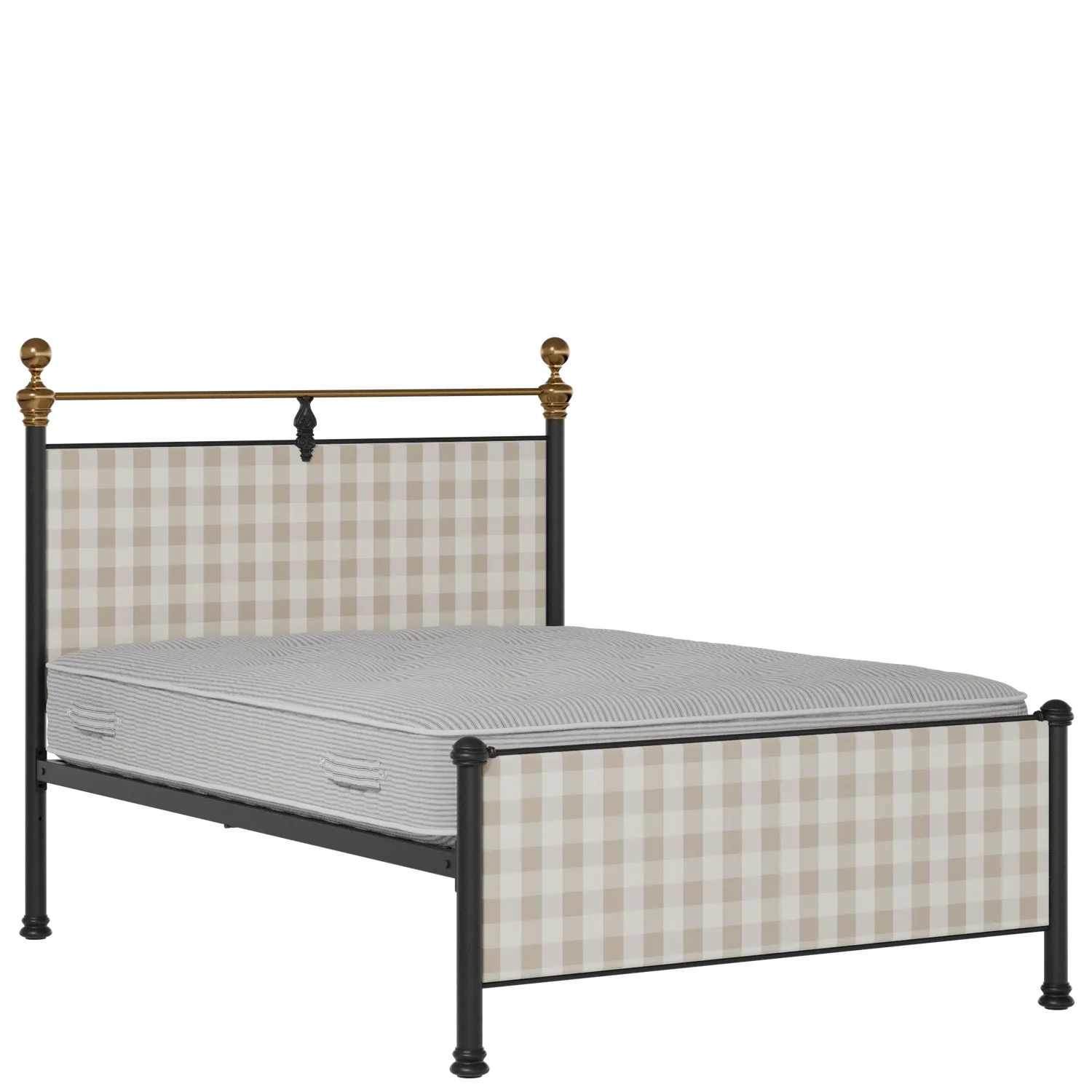 Bastille iron/metal upholstered bed in black with Romo Kemble Putty fabric