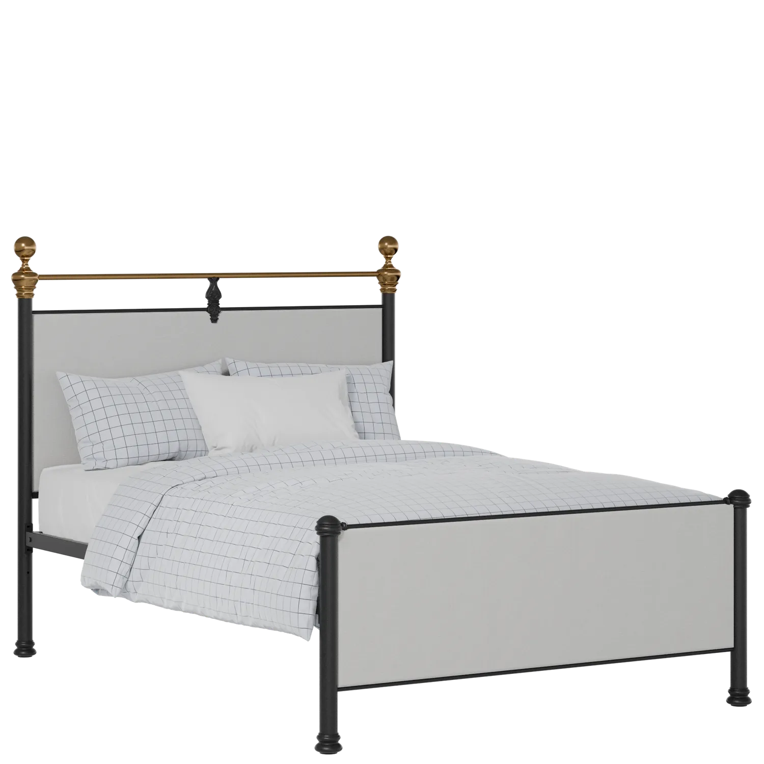 Bastille iron/metal upholstered bed in black with silver fabric