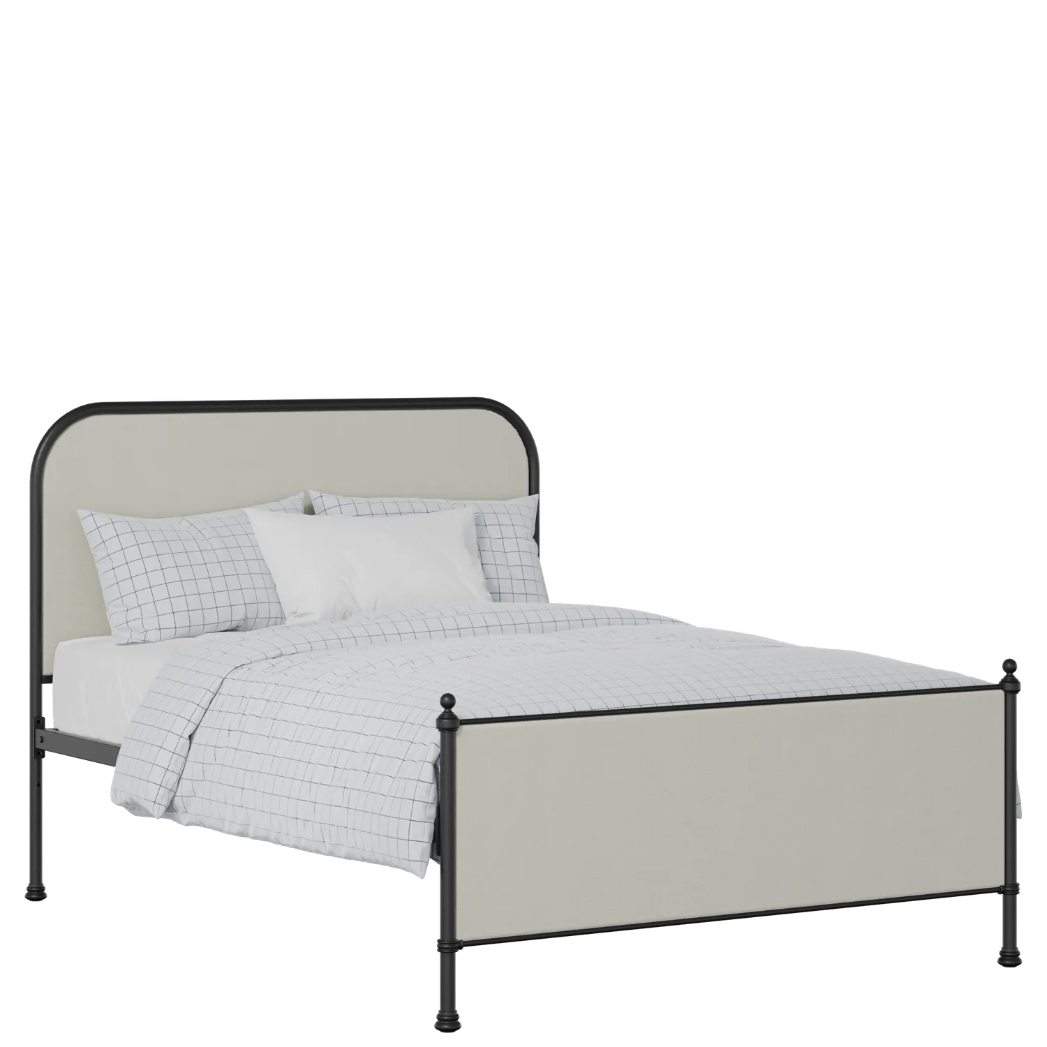 Bray iron/metal upholstered bed in black with oatmeal fabric