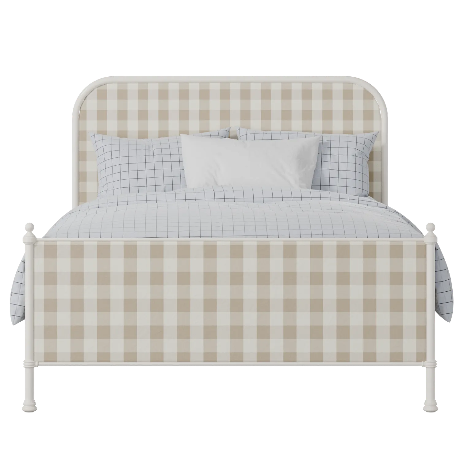 Bray iron/metal upholstered bed in ivory with grey fabric