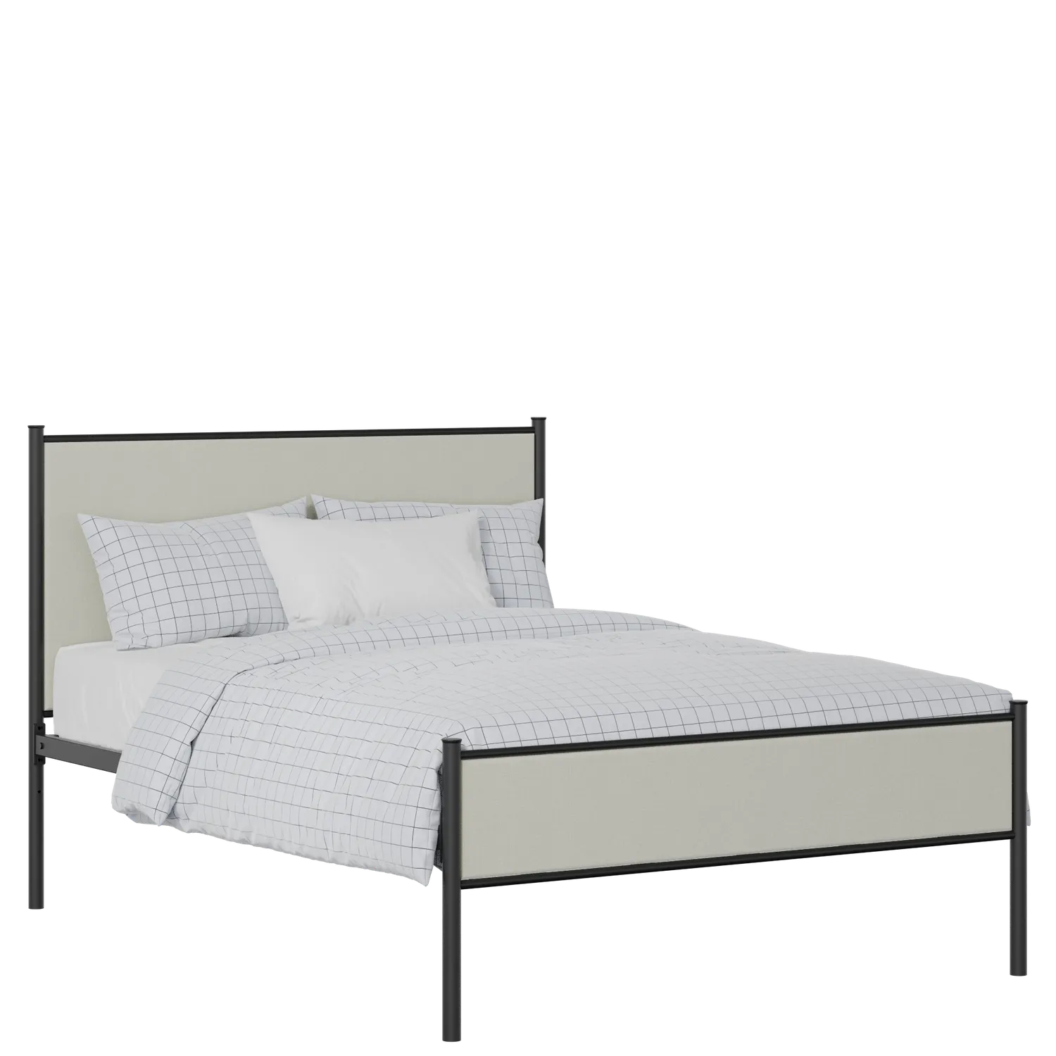 Brest Slim iron/metal upholstered bed in black with oatmeal fabric