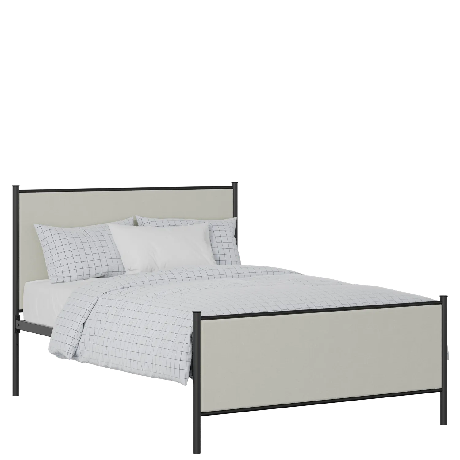 Brest iron/metal upholstered bed in black with oatmeal fabric