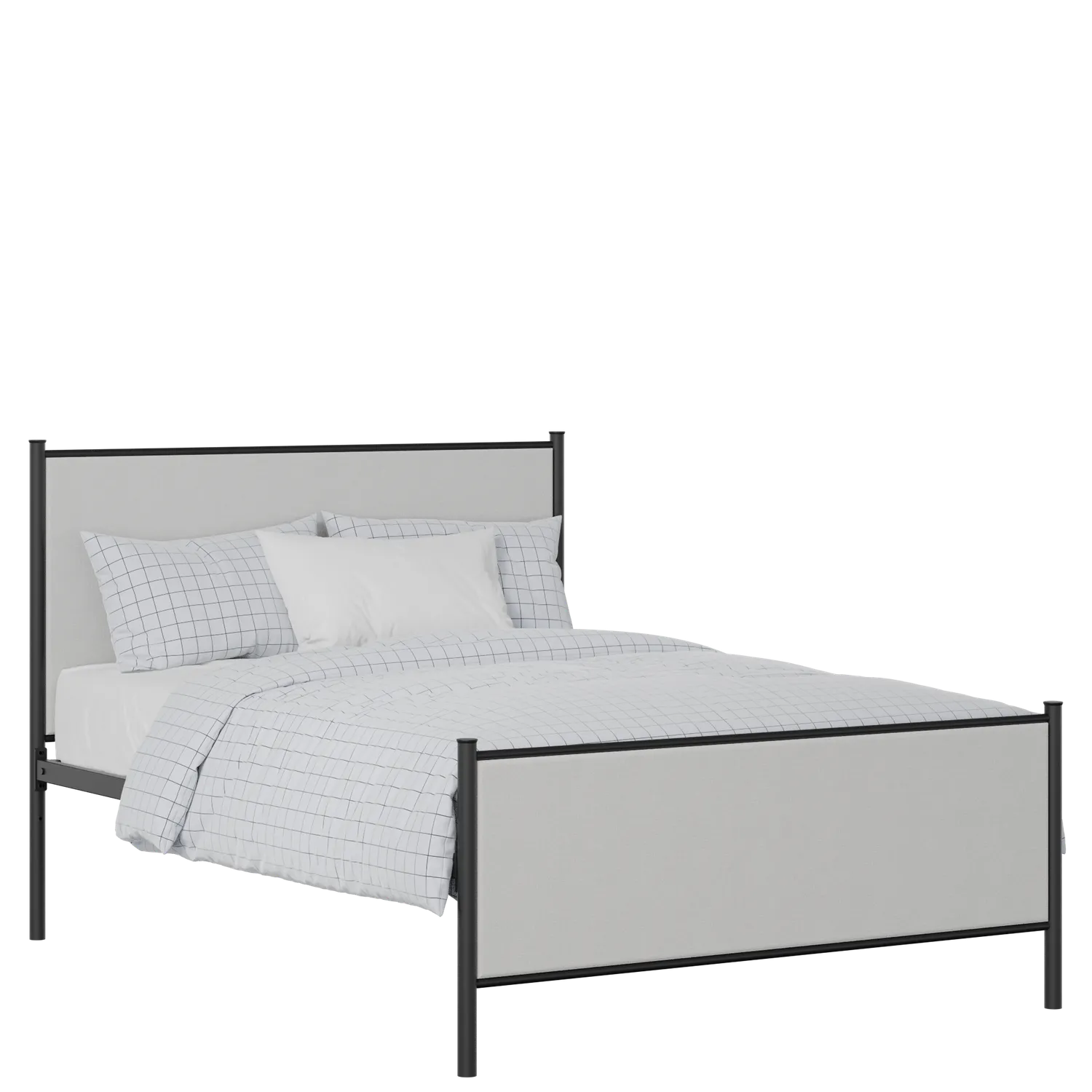 Brest iron/metal upholstered bed in black with silver fabric