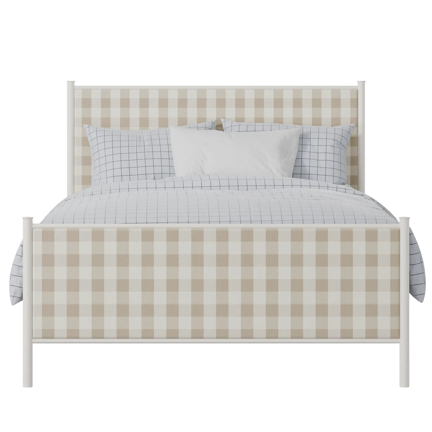 Brest iron/metal upholstered bed in ivory with grey fabric