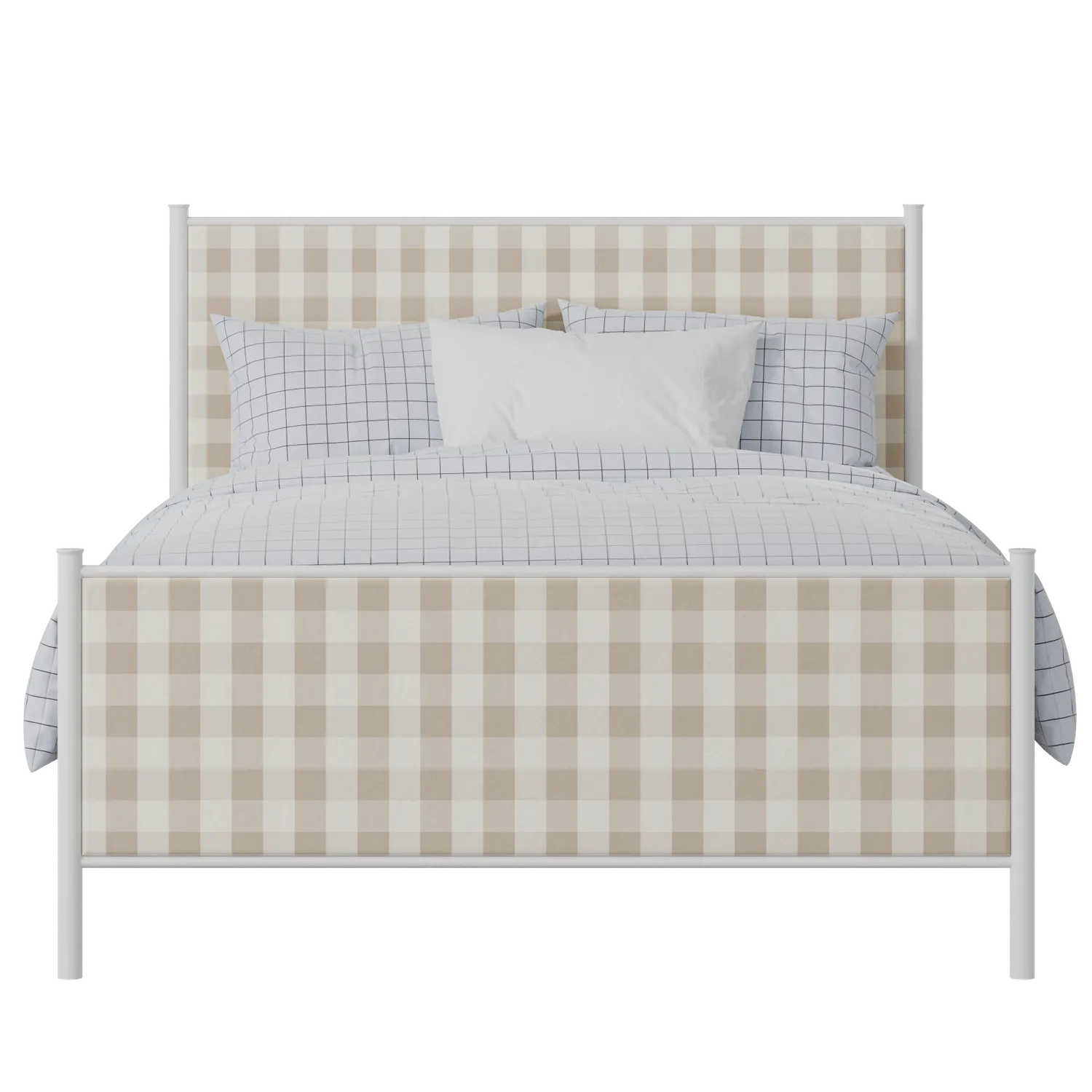Brest iron/metal upholstered bed in white with grey fabric