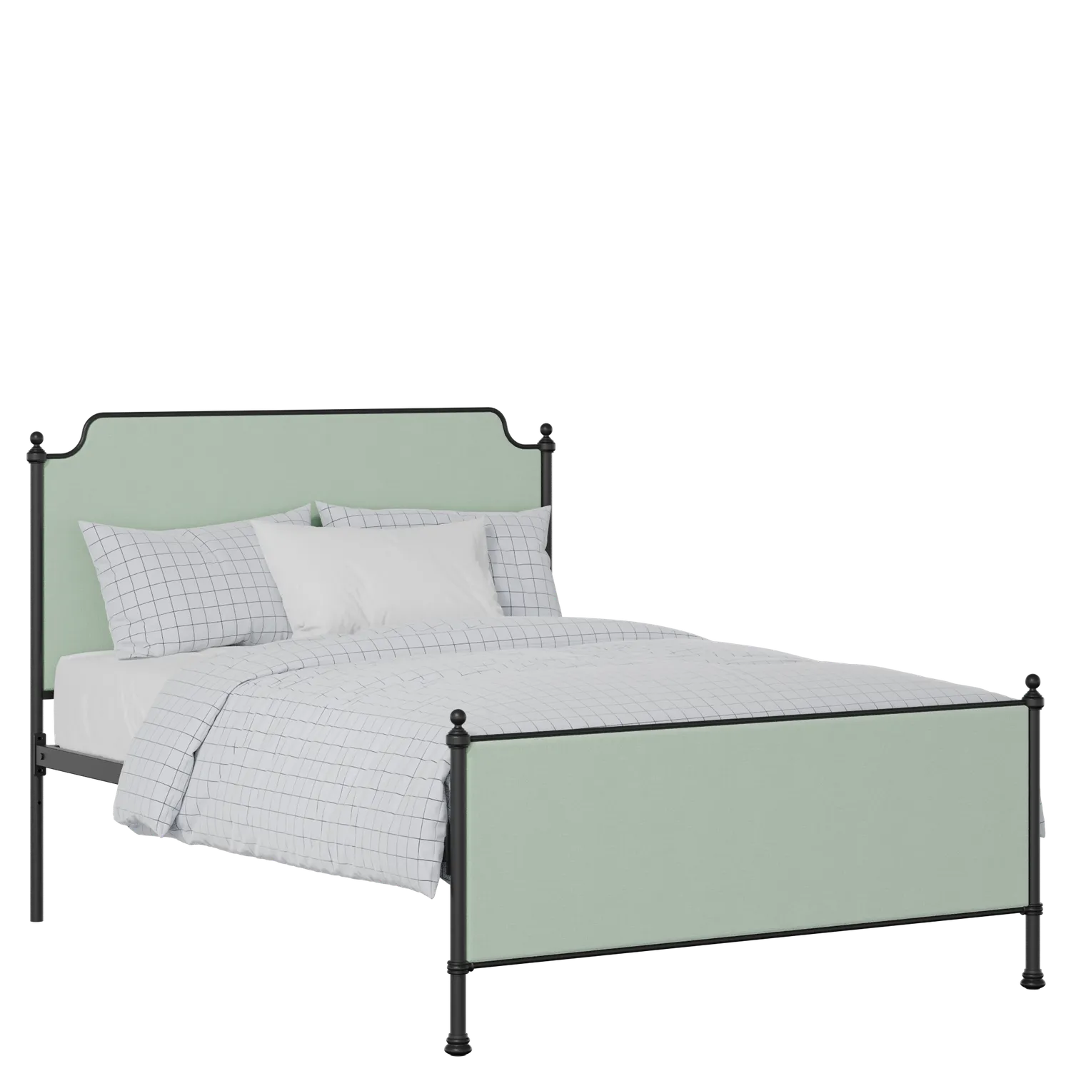 Miranda iron/metal upholstered bed in black with mineral fabric