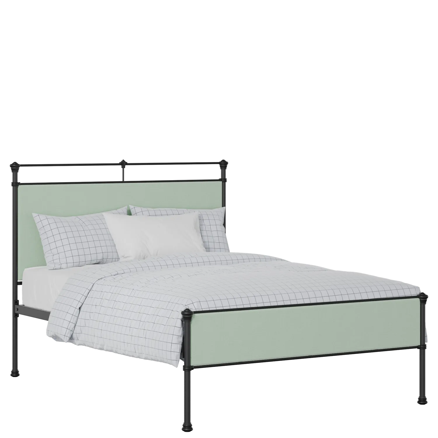 Nancy Slim iron/metal upholstered bed in black with mineral fabric