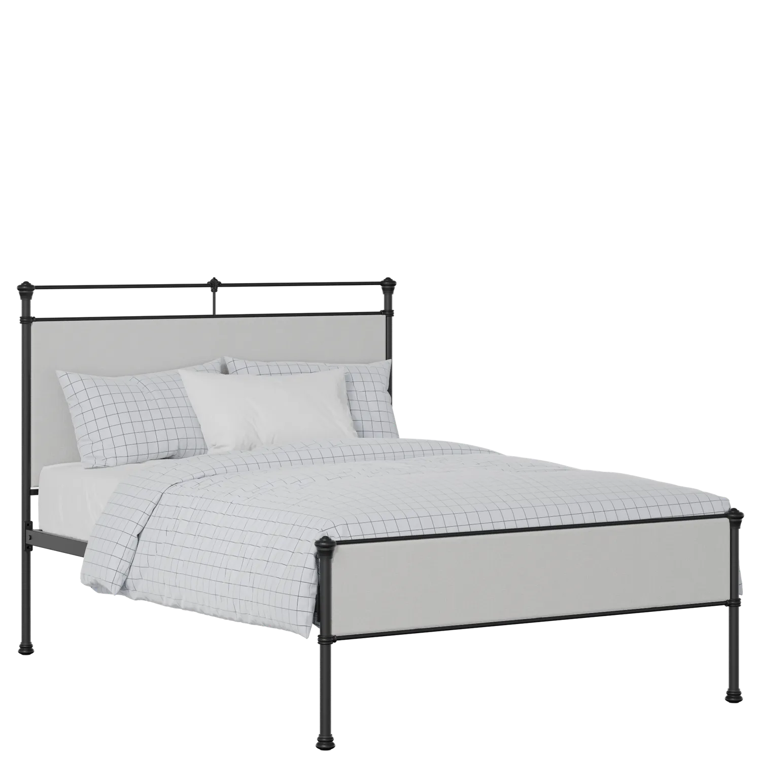 Nancy Slim iron/metal upholstered bed in black with silver fabric