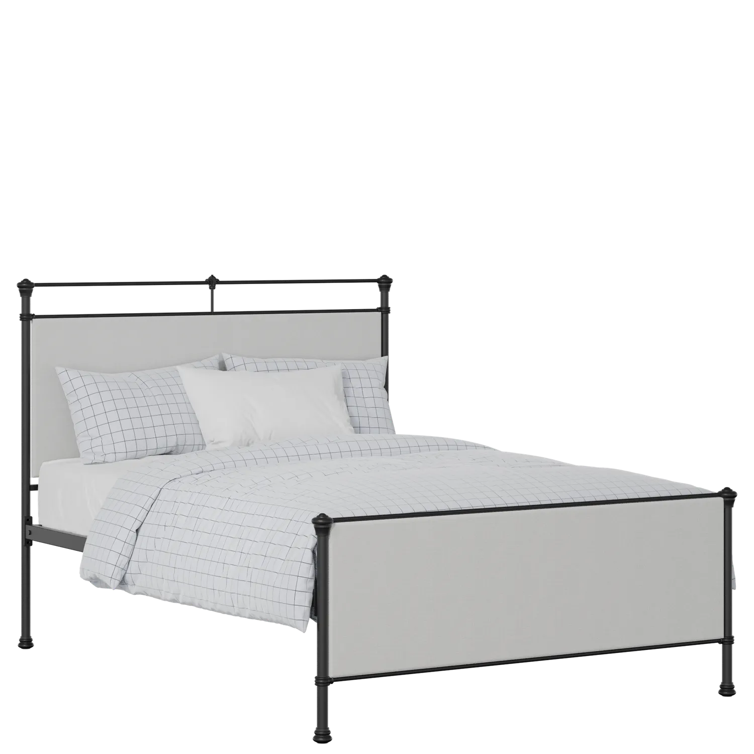 Nancy iron/metal upholstered bed in black with silver fabric