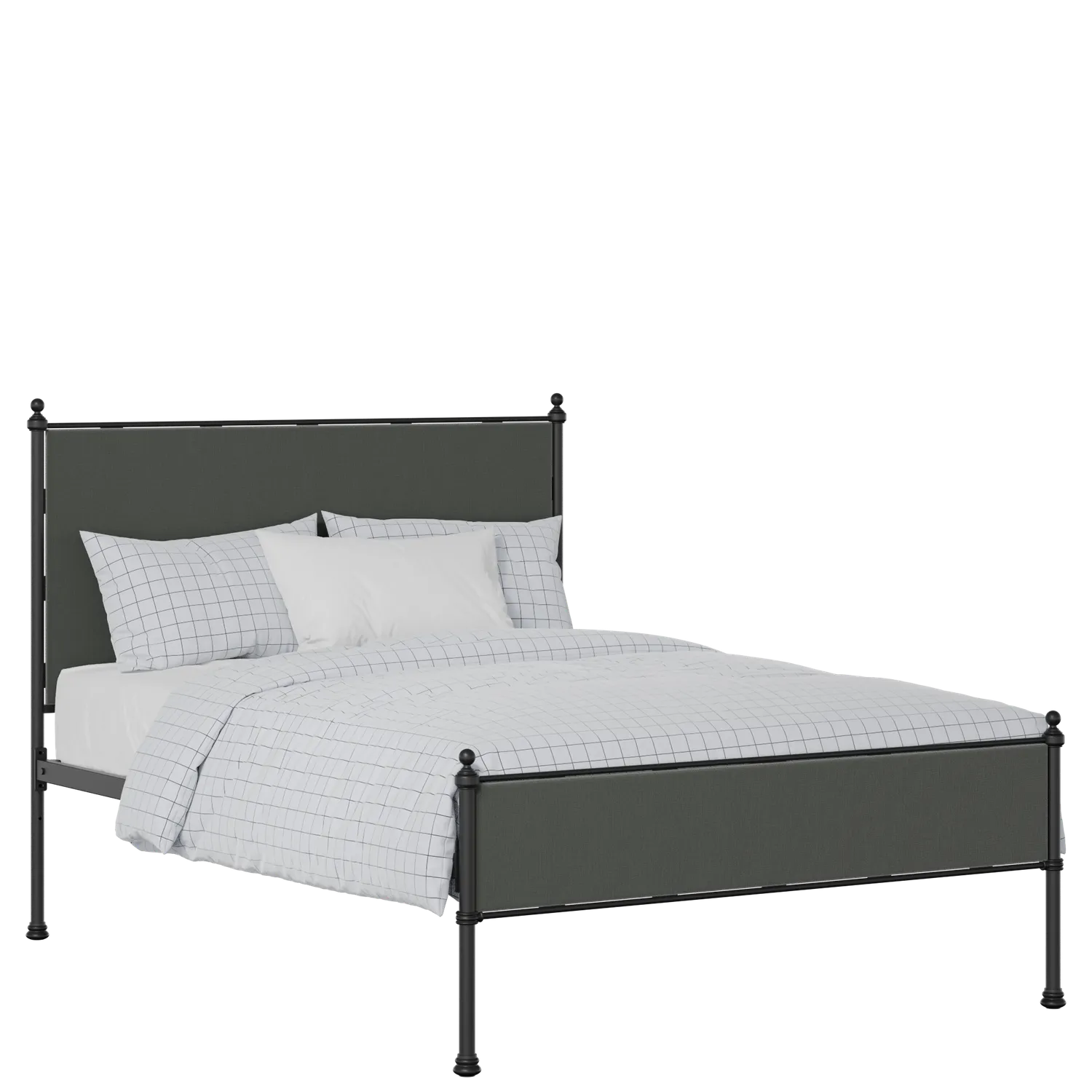 Neville Slim iron/metal upholstered bed in black with iron fabric