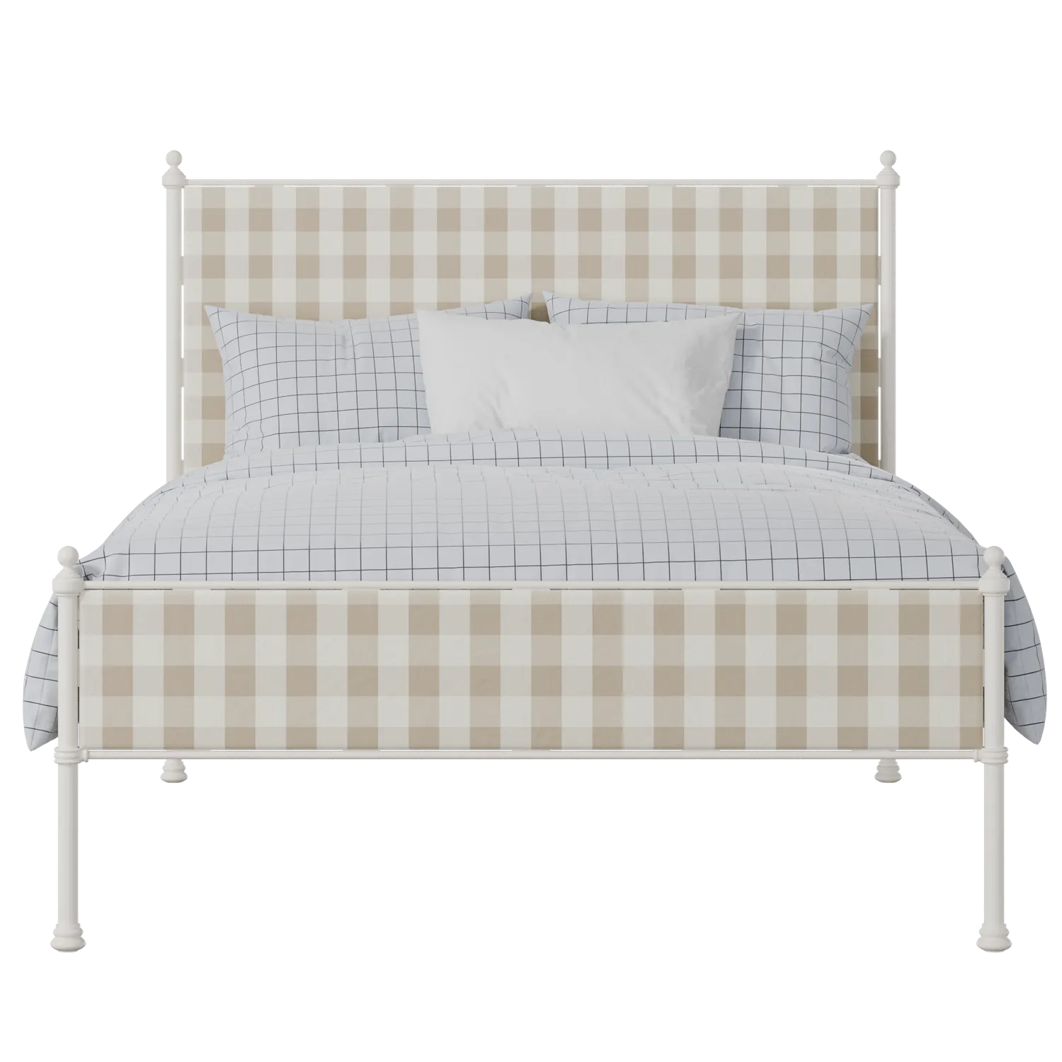 Neville Slim iron/metal upholstered bed in ivory with grey fabric