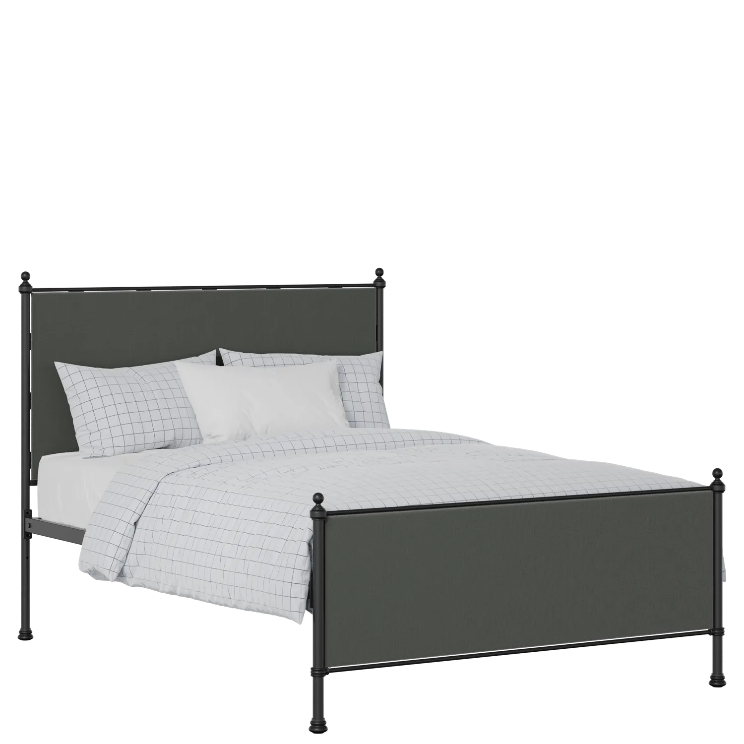 Neville iron/metal upholstered bed in black with iron fabric