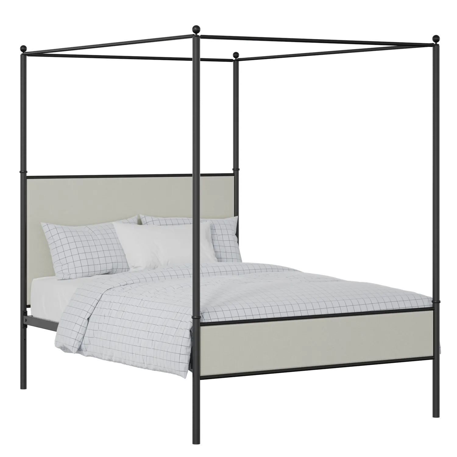 Reims Slim iron/metal upholstered bed in black with oatmeal fabric