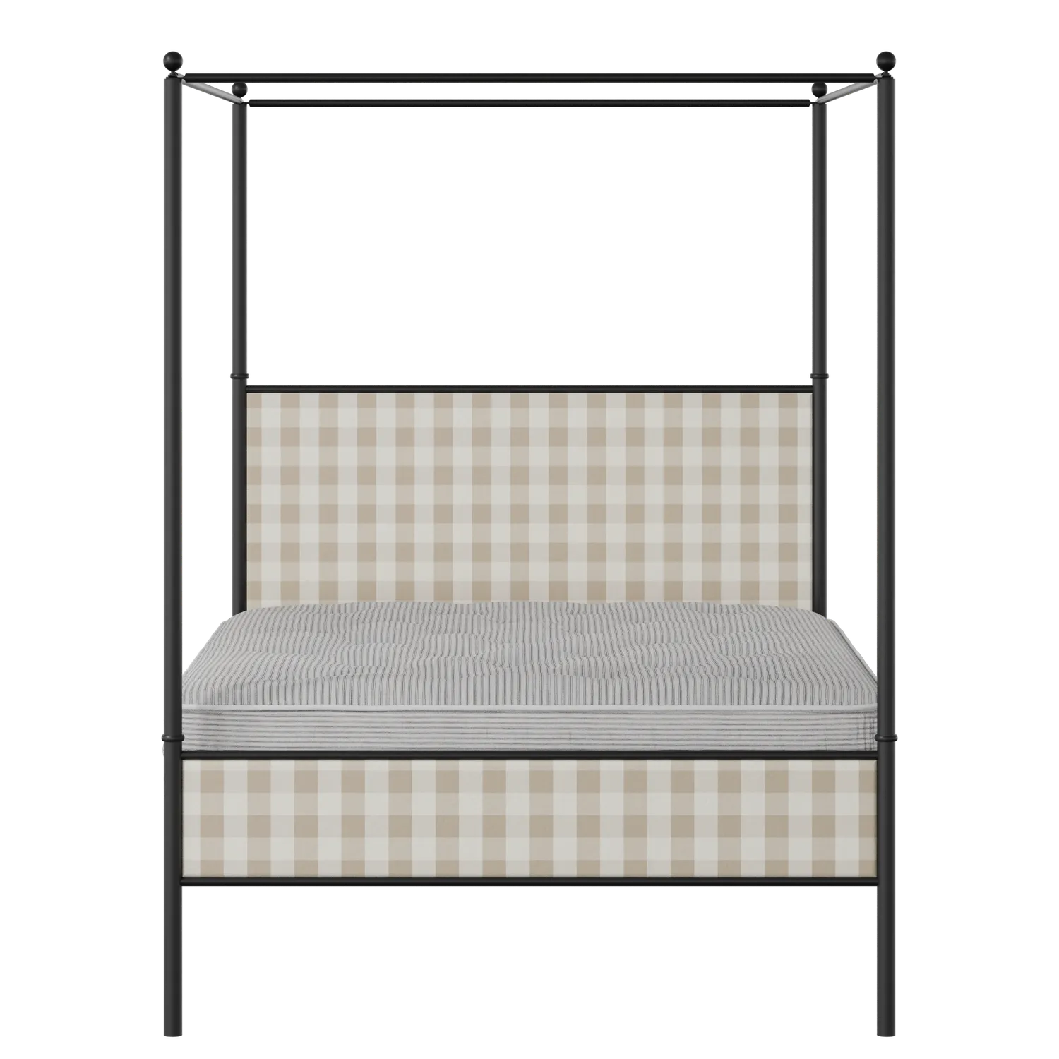 Reims Slim iron/metal upholstered bed in black with Romo Kemble Putty fabric