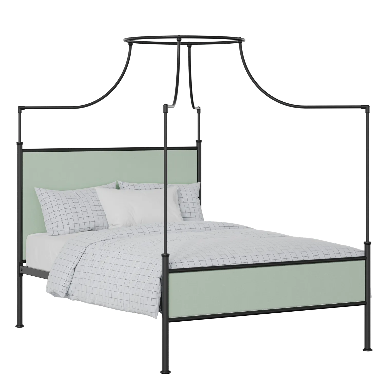 Waterloo Slim iron/metal upholstered bed in black with mineral fabric