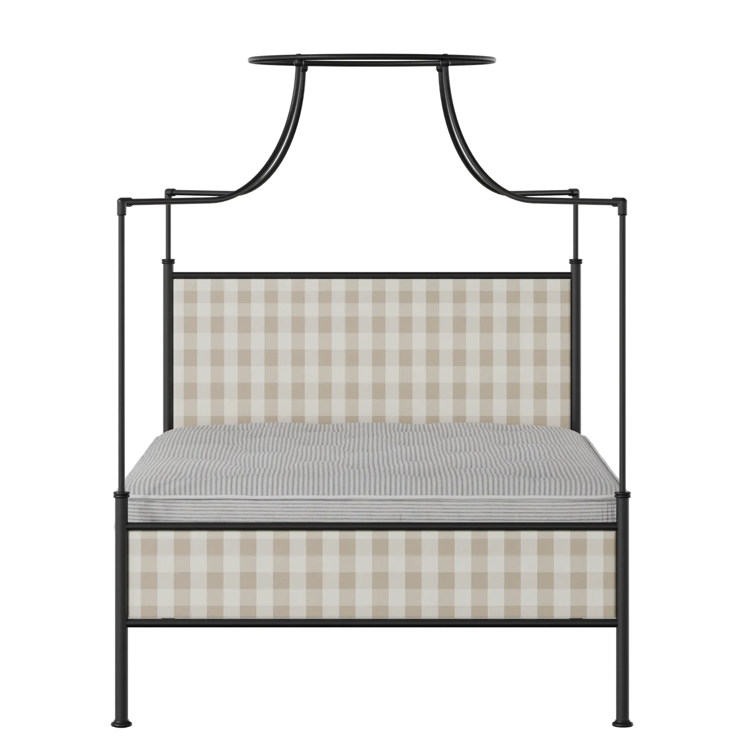 Waterloo Slim iron/metal upholstered bed in black with Romo Kemble Putty fabric