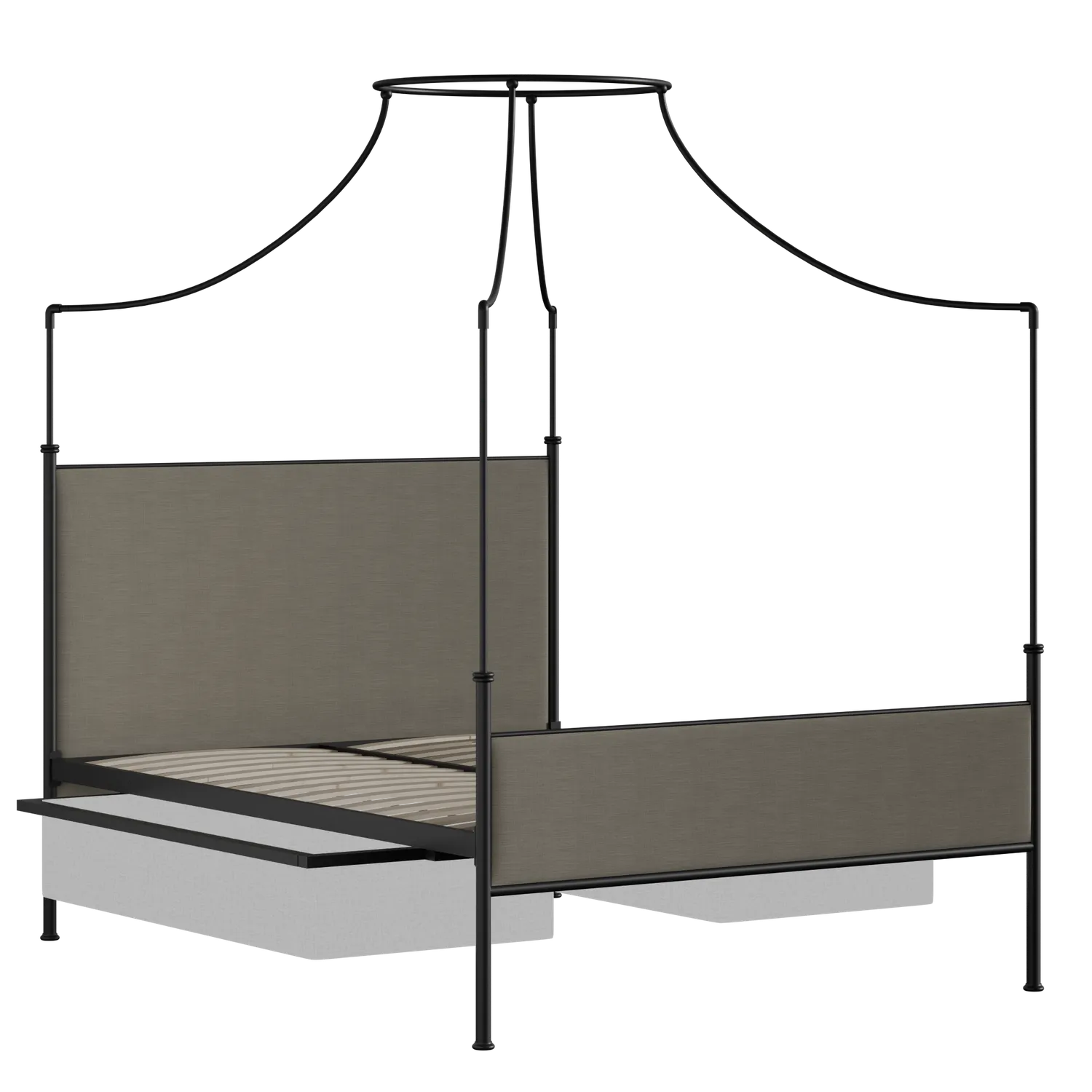 Waterloo iron/metal upholstered bed in black with drawers