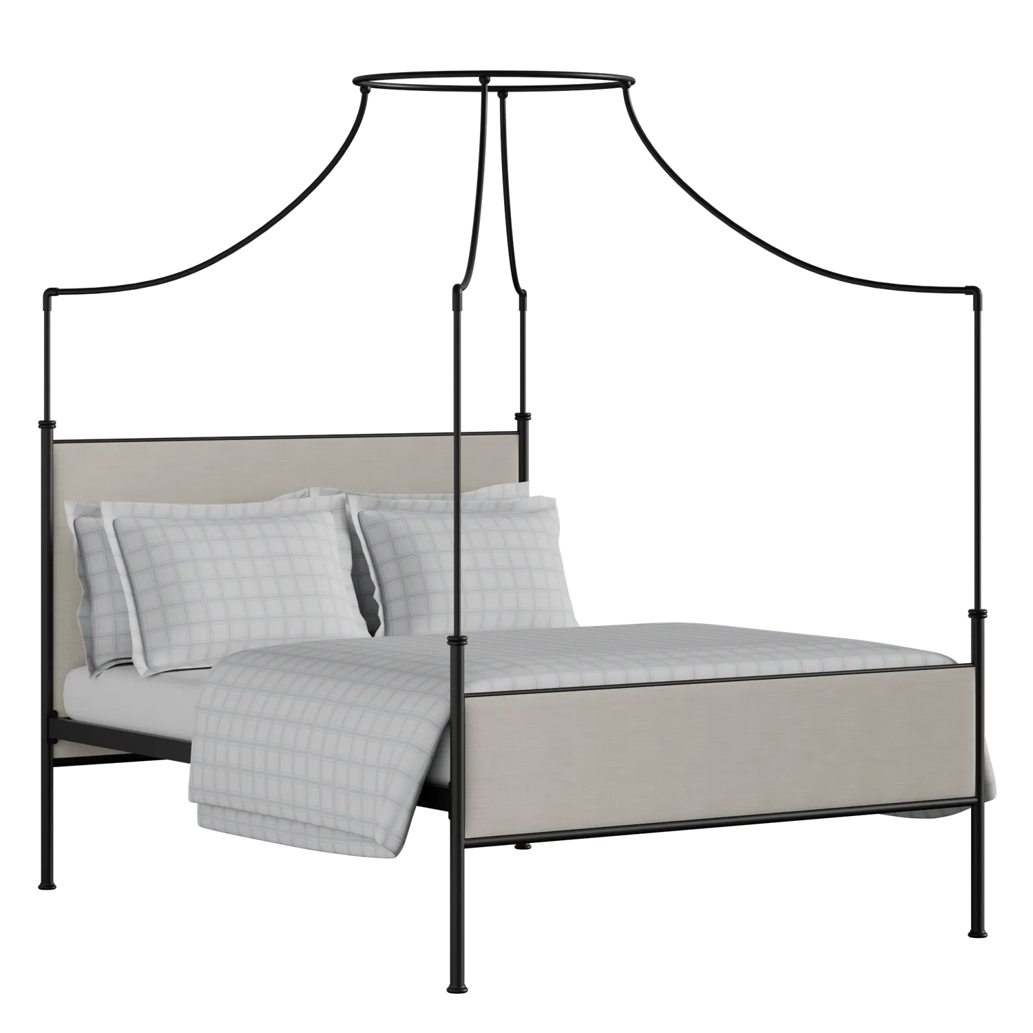 Waterloo iron/metal upholstered bed in black with mist fabric