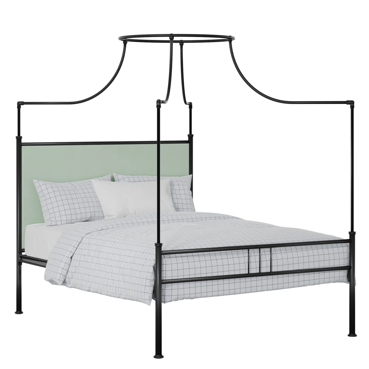 Waterloo Zero iron/metal upholstered bed in black with mineral fabric