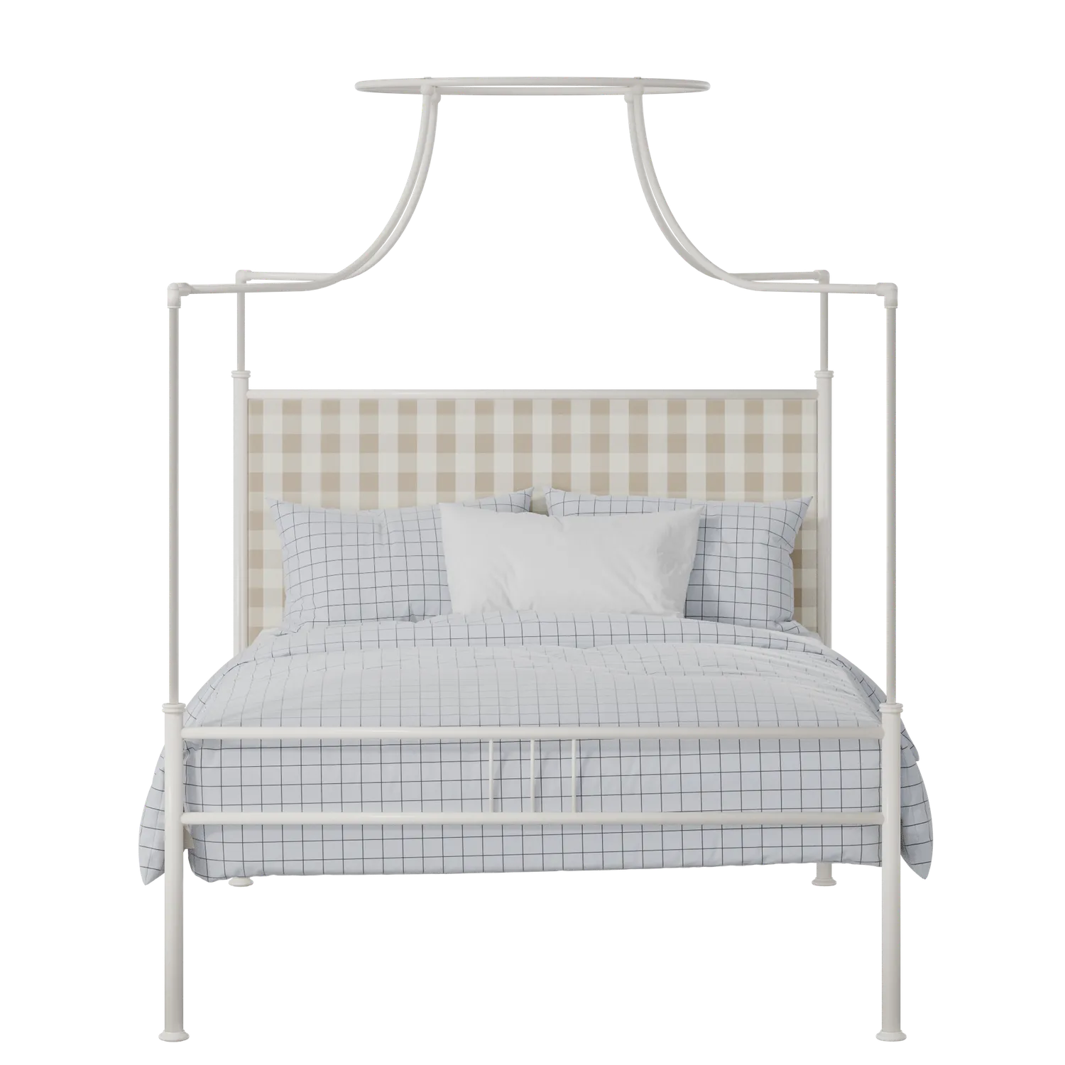 Waterloo Zero iron/metal upholstered bed in ivory with grey fabric