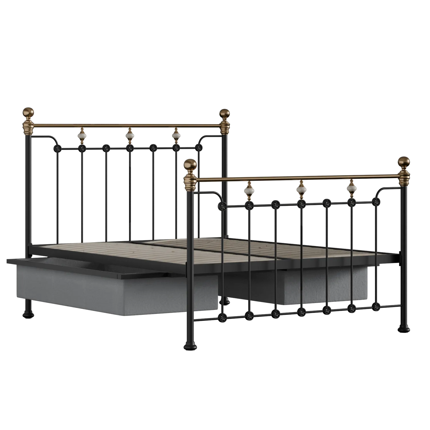 Glenholm iron/metal bed in black with drawers
