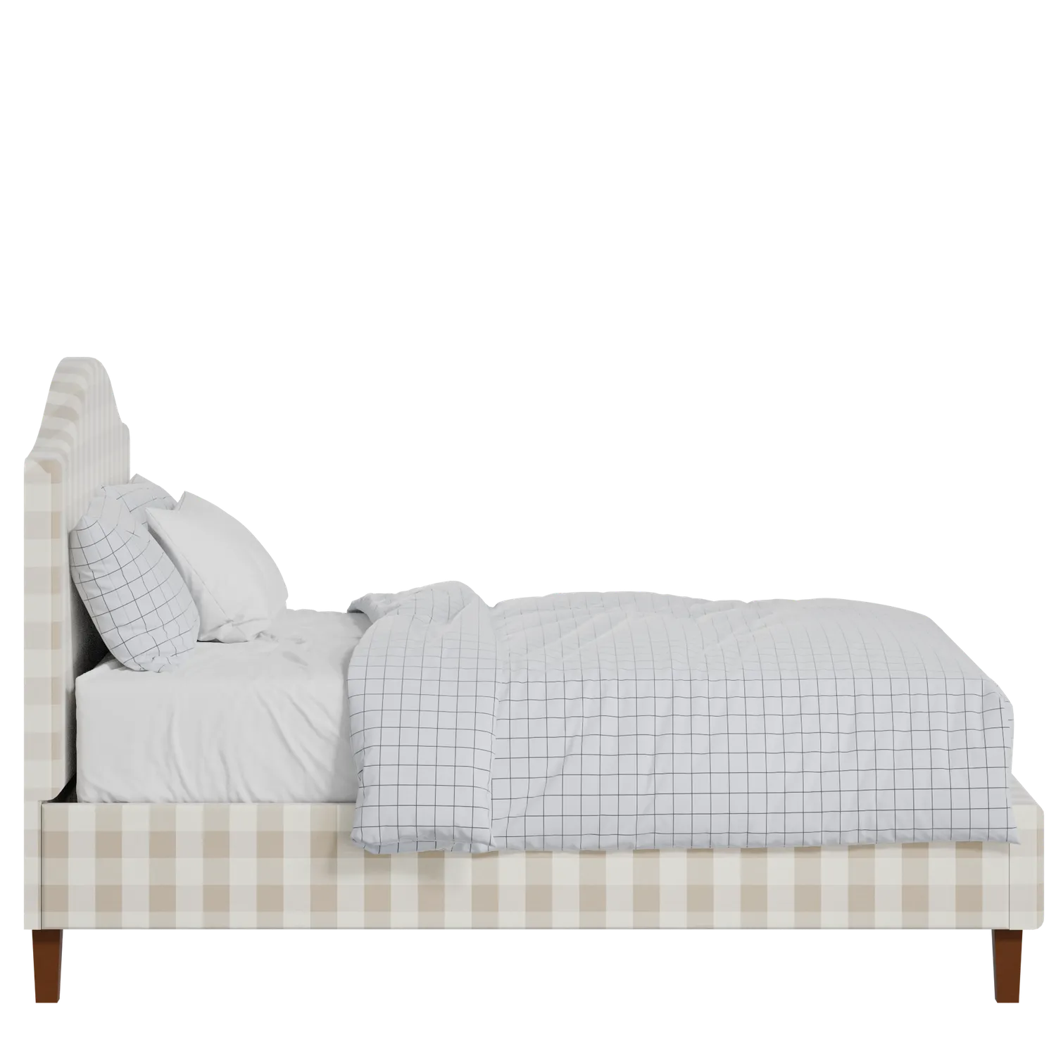 Burley Slim upholstered bed in Romo Kemble Putty fabric with Juno mattress