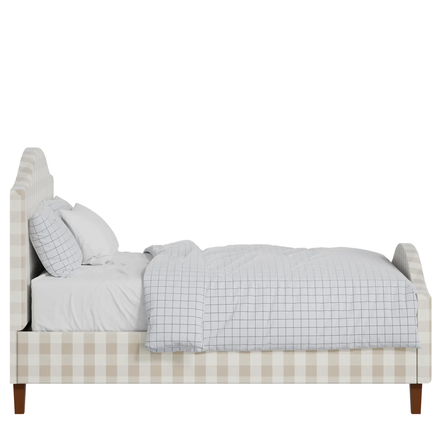 Burley upholstered bed in Romo Kemble Putty fabric with Juno mattress
