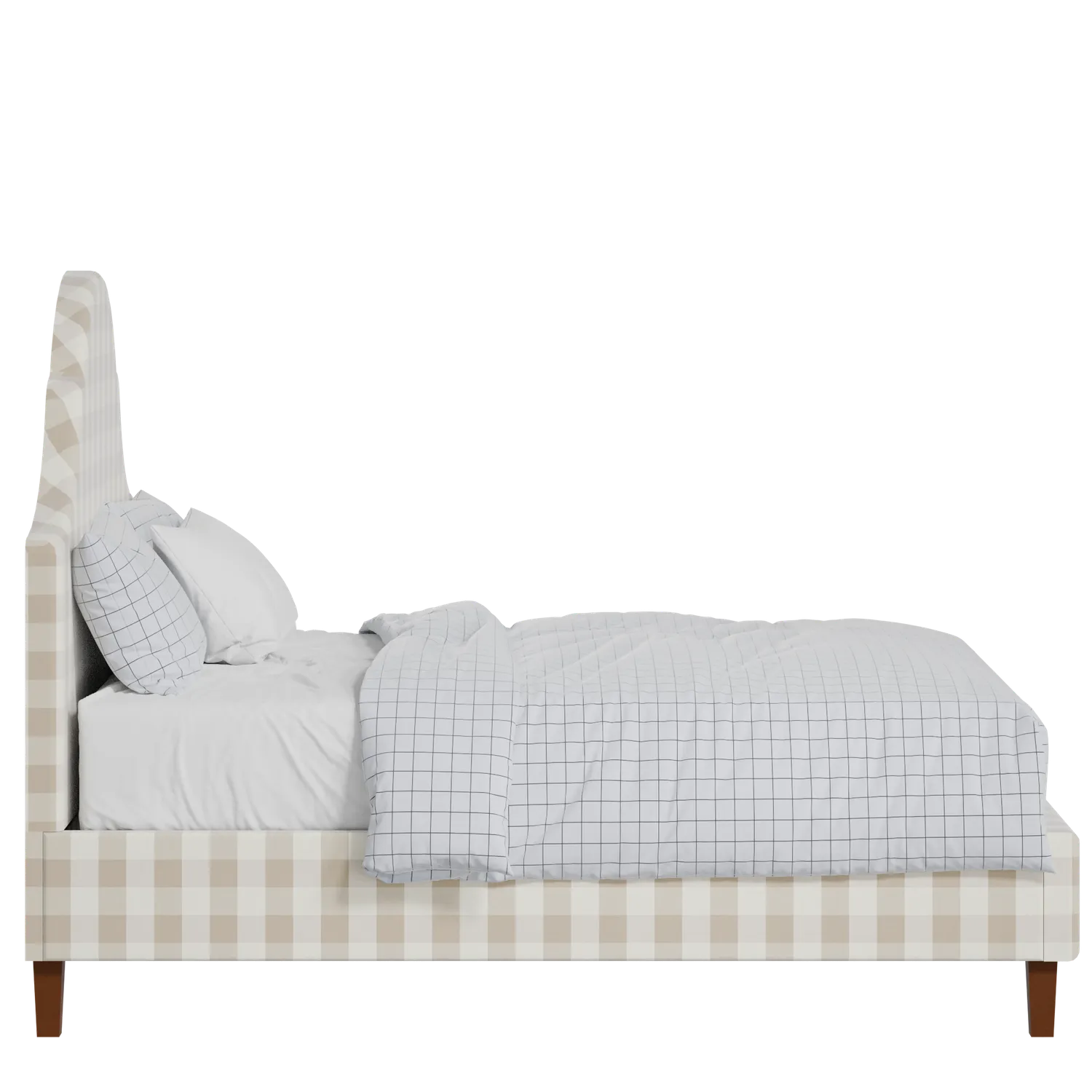 Irvine upholstered bed in Romo Kemble Putty fabric with Juno mattress