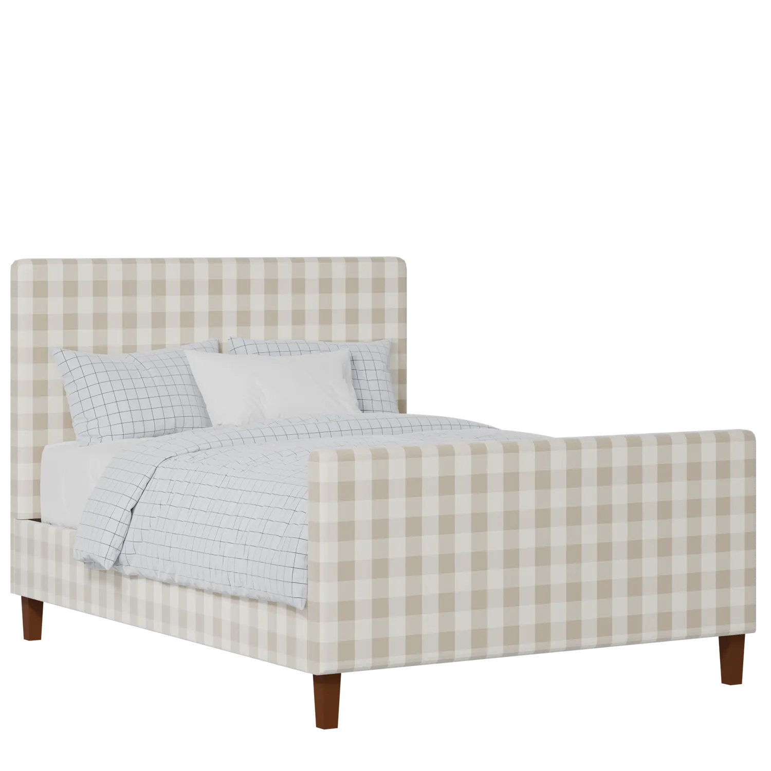 Porto upholstered bed in Romo Kemble Putty fabric with Juno mattress