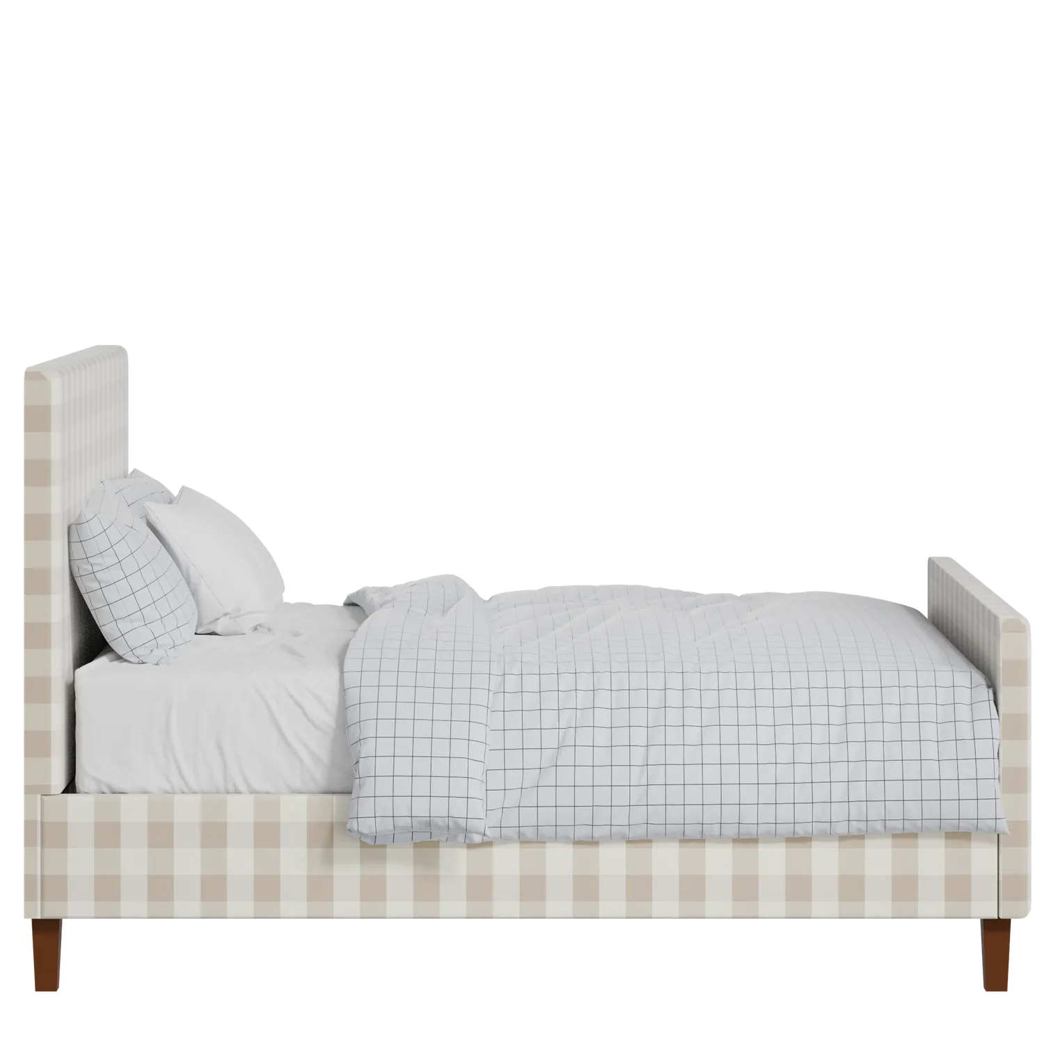 Porto upholstered bed in Romo Kemble Putty fabric with Juno mattress