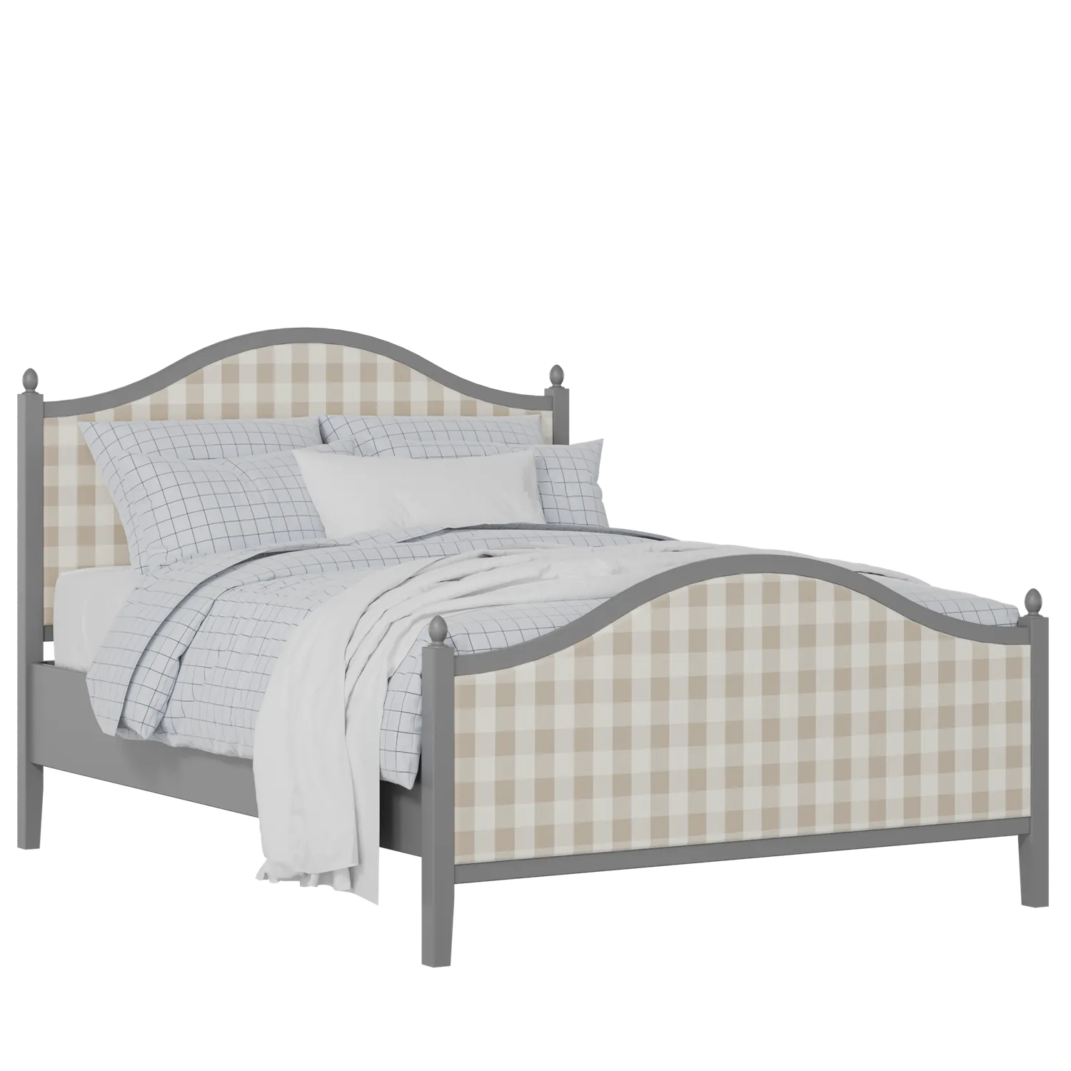 Brady Upholstered wood upholstered bed in grey with Romo Kemble Putty fabric