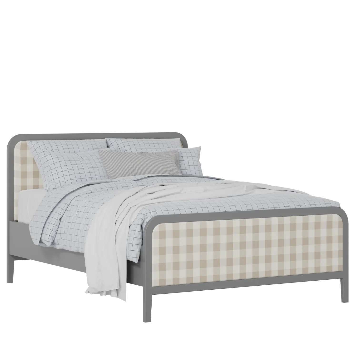 Keats Upholstered wood upholstered bed in grey with Romo Kemble Putty fabric