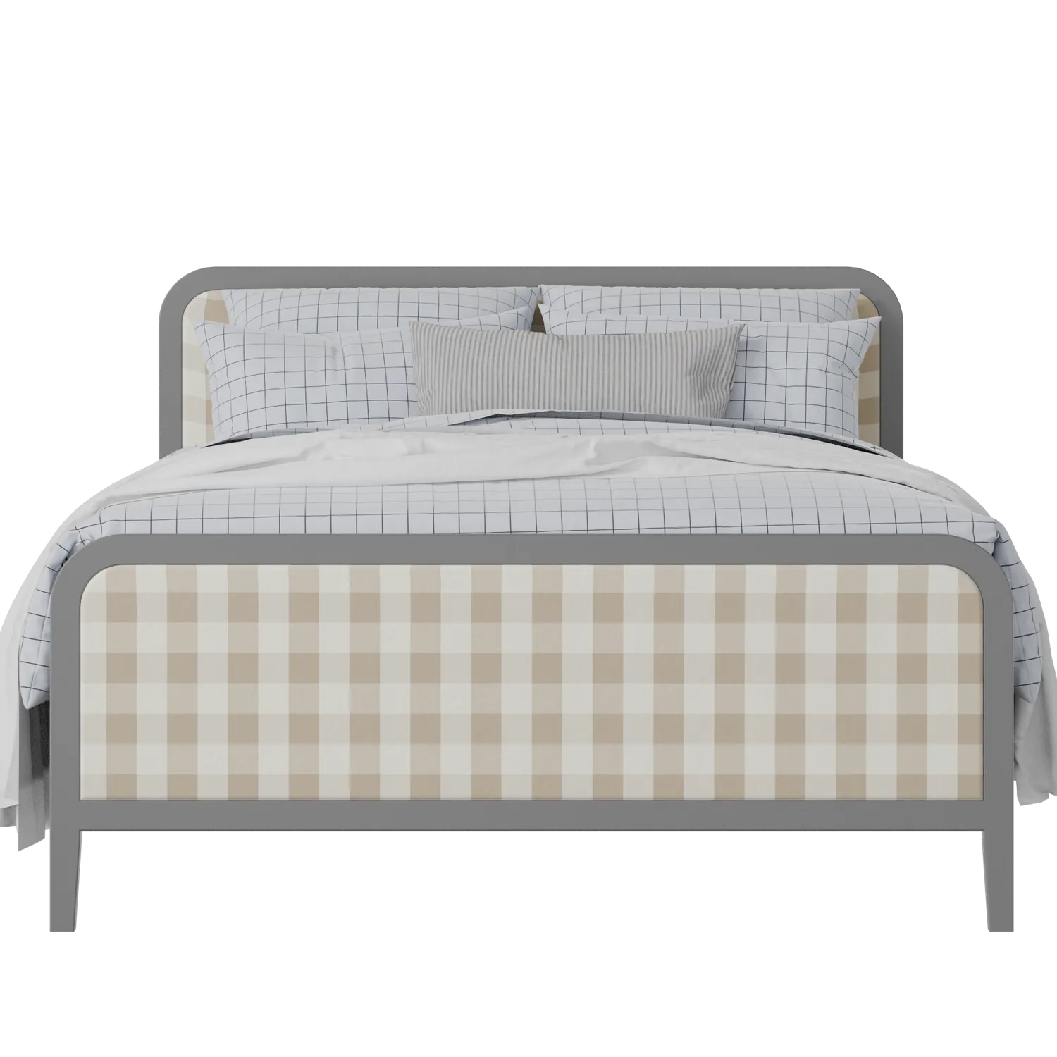 Keats Upholstered wood upholstered upholstered bed in grey with Romo Kemble Putty fabric