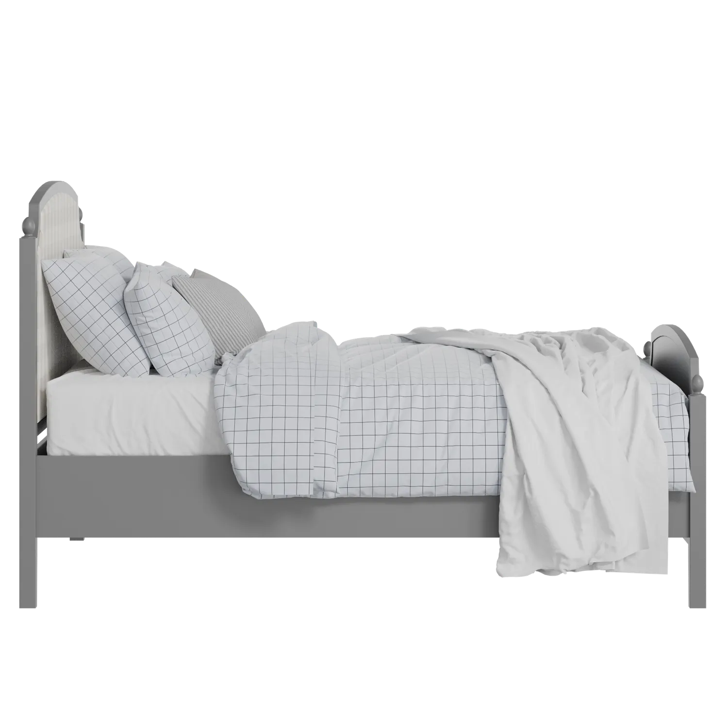 Kipling Upholstered wood upholstered bed in grey with Romo Kemble Putty fabric