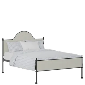 Albert Slim iron/metal upholstered bed in black with oatmeal fabric - Thumbnail