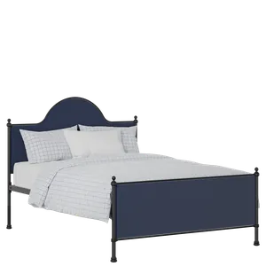 Albert iron/metal upholstered bed in black with blue fabric - Thumbnail
