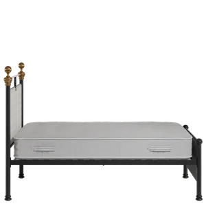 Bastille iron/metal upholstered bed in black with Romo Kemble Putty fabric - Thumbnail