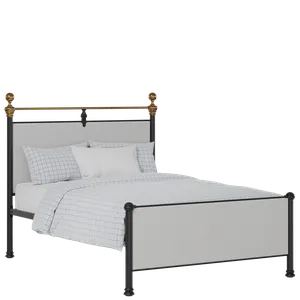 Bastille iron/metal upholstered bed in black with silver fabric - Thumbnail