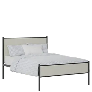 Brest Slim iron/metal upholstered bed in black with oatmeal fabric - Thumbnail
