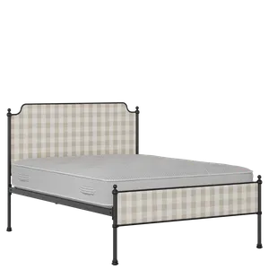 Miranda Slim iron/metal upholstered bed in black with Romo Kemble Putty fabric - Thumbnail