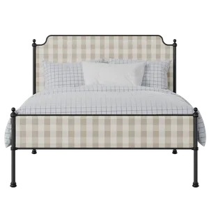 Miranda Slim iron/metal upholstered bed in black with Romo Kemble Putty fabric - Thumbnail