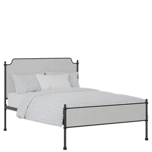 Miranda Slim iron/metal upholstered bed in black with silver fabric - Thumbnail