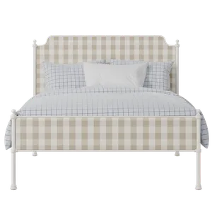 Miranda Slim iron/metal upholstered bed in ivory with grey fabric - Thumbnail