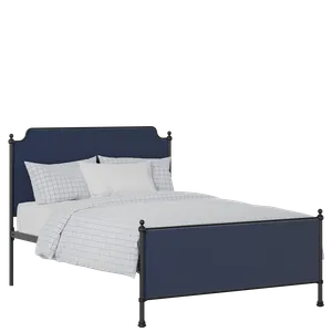 Miranda iron/metal upholstered bed in black with blue fabric - Thumbnail