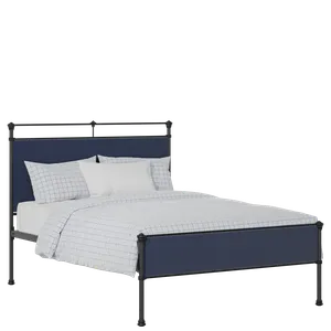 Nancy Slim iron/metal upholstered bed in black with blue fabric - Thumbnail